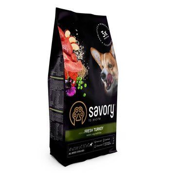 Корм сухий Savory All Breed Sterilised rich in Fresh Turkey для стерилізованих собак усіх порід зі свіжою індичкою 3 кг 31508 фото
