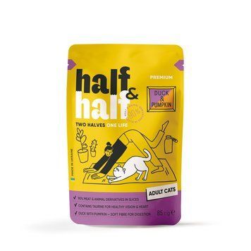 Корм вологий Half&Half для дороcлих котів з качкою та гарбузом в соусі 85 г HH_21915 фото