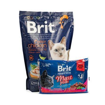 НАБІР Корм сухий Brit Premium Indoor Chicken д/домашніх котів курка 1,5 кг + 4 паучі М ясна тарілка VAFO_49600 фото