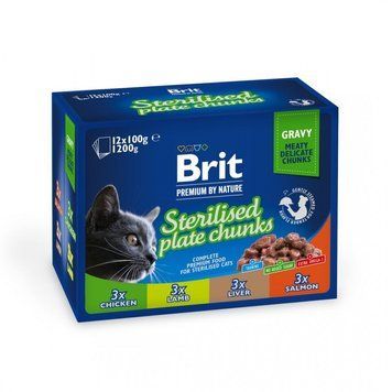 Корм вологий Brit Premium Sterilised Plate д/стерилізованих котів Тарілка д/стерилізованих 12 шт х 100 г 111834 фото