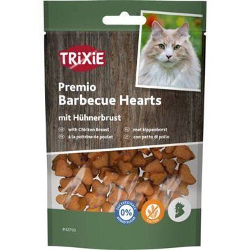 Ласощі Trixie Premio Barbecue Hearts with Chicken Breast для котів сердечка з куркою 50 г 42703 фото